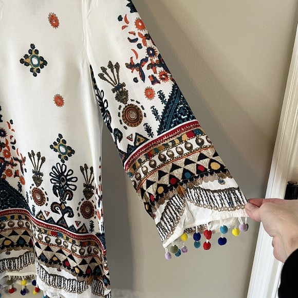 Jodifl Womens Printed Top Colorful Tassels Shirt 3/4 Sleeve Size Small - Picture 5 of 7